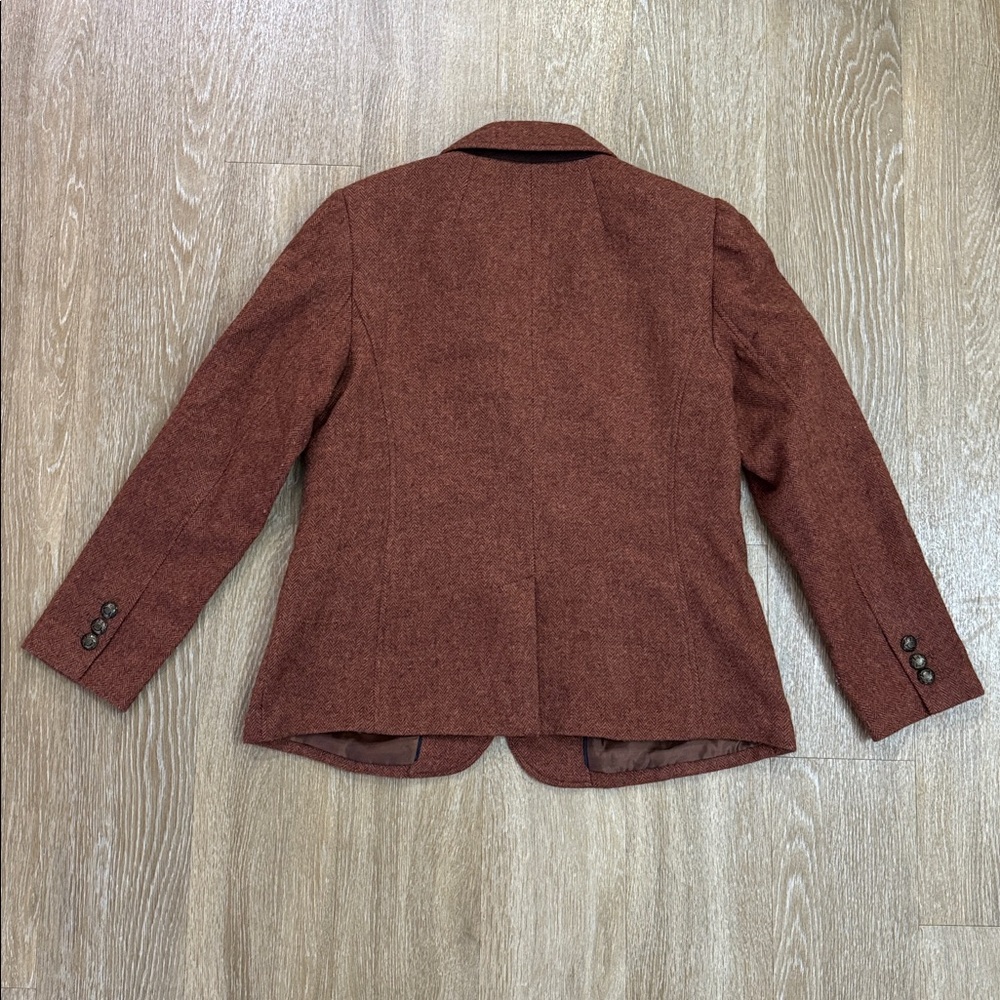 Talbots Classic Shetland Herringbone Wool Blend Blazer Rust Brown Size 12 - Picture 7 of 11